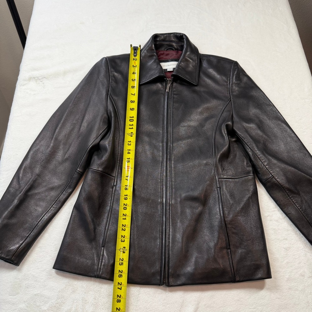 Liz Claiborne Leather Jacket Women Small Black Good Zip Front Collared 90s Style - Picture 2 of 8